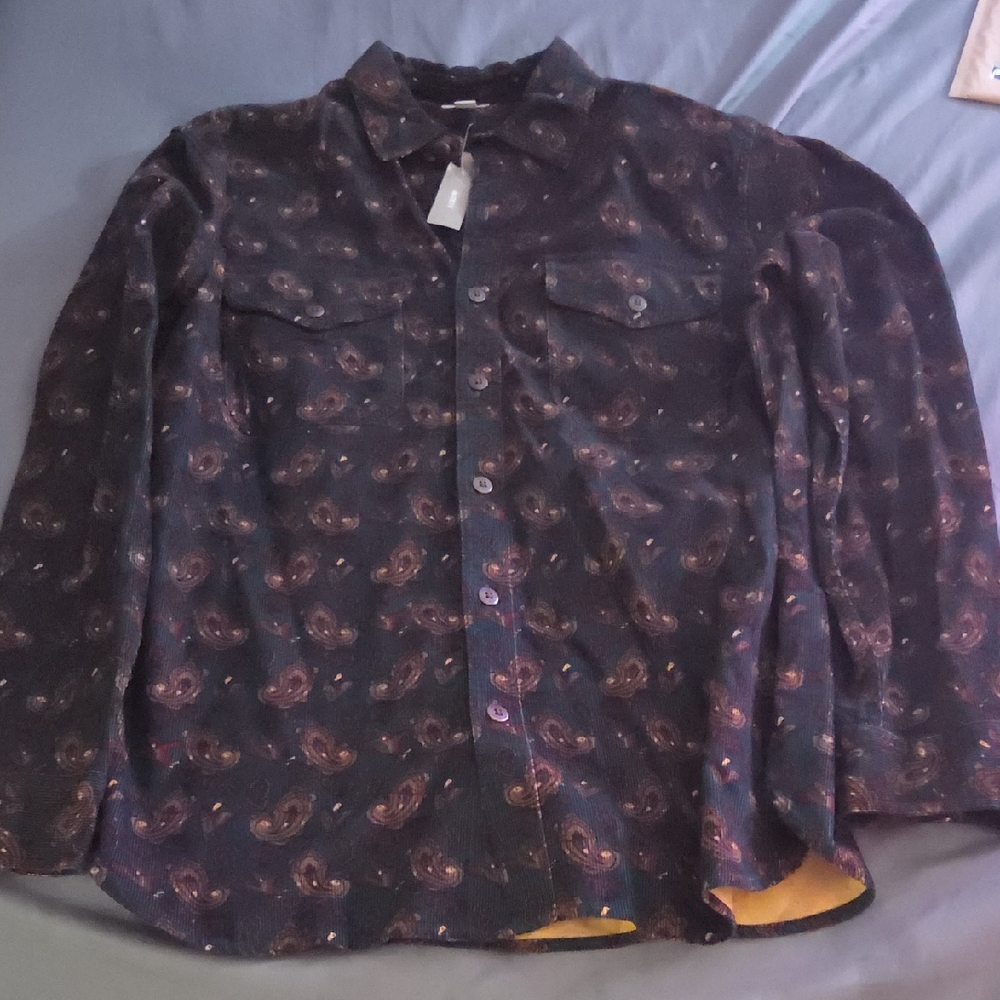 J. Crew Men's Casual Button Down Shirt - Black with Brown Paisley